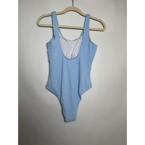 Womens Ribbed Textured Scoop Back Swimsuit One‎ Piece Blue Slimming Suit M - Picture 3 of 6